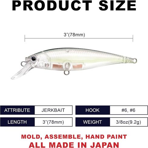 LUCKY CRAFT Pointer 78SP Fishing Lures, 3" Freshwater Bass & Trout Lures, Suspending 4ft-5ft Depth, Jerkbait, Bass Fishing Gear and Accessories, Ghost & Aurora in Saudi Arabia