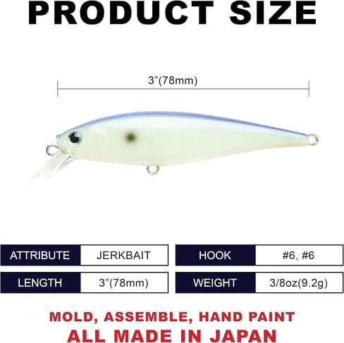 LUCKY CRAFT Pointer 78SP Fishing Lures, 3" Freshwater Bass & Trout Lures, Suspending 4ft-5ft Depth, Jerkbait, Bass Fishing Gear and Accessories, Ghost & Aurora in Saudi Arabia