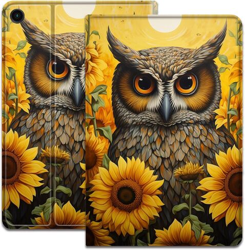 Case for Samsung Galaxy Tab A9+/A9 Plus 5G 11 Inch (SM-X210/X216/X218), Adjustable Folding Stand and Automatic Wake/Sleep, Shock-Proof Protection Smart Cover, Owl and Sunflower in Saudi Arabia