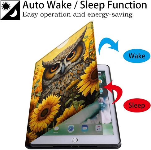 Case for Samsung Galaxy Tab A9+/A9 Plus 5G 11 Inch (SM-X210/X216/X218), Adjustable Folding Stand and Automatic Wake/Sleep, Shock-Proof Protection Smart Cover, Owl and Sunflower in Saudi Arabia