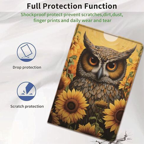 Case for Samsung Galaxy Tab A9+/A9 Plus 5G 11 Inch (SM-X210/X216/X218), Adjustable Folding Stand and Automatic Wake/Sleep, Shock-Proof Protection Smart Cover, Owl and Sunflower in Saudi Arabia