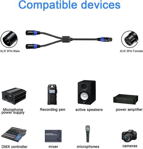 2 Pack XLR Splitter Cable 1.6 FT, 1 XLR Male to 2 XLR Female Patch Y Cable, Balanced Microphone Splitter Cord Audio Adaptor, Used for Microphone, Effector, Mixer, Equelizer, DMX LED, Amplifier, Guitar in Kuwait