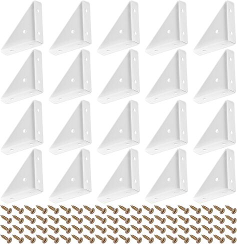 uxcell 20Pcs Angle Corner Brackets 66mm x 66mm, Cold Rolled Steel Braces Joining Support with Screws for Desk Bed Edge (Beige) in Kuwait