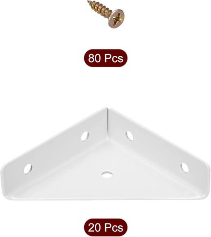 uxcell 20Pcs Angle Corner Brackets 66mm x 66mm, Cold Rolled Steel Braces Joining Support with Screws for Desk Bed Edge (Beige) in Kuwait
