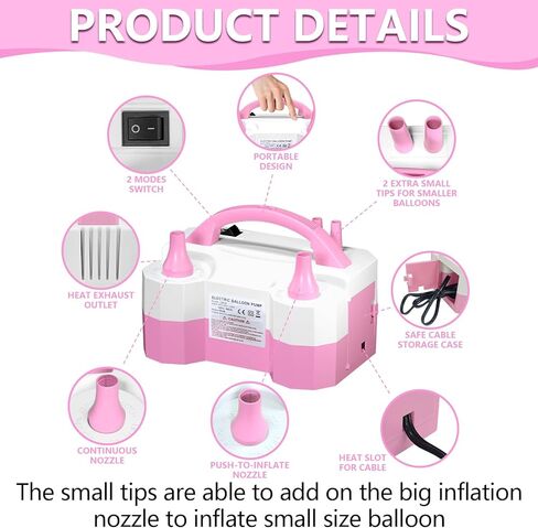 Balloon Pump, Balloon Pump Electric, Portable Dual Nozzle Electric Blower Air Pump Inflator for Party Decoration. Faster and Save Time in Kuwait