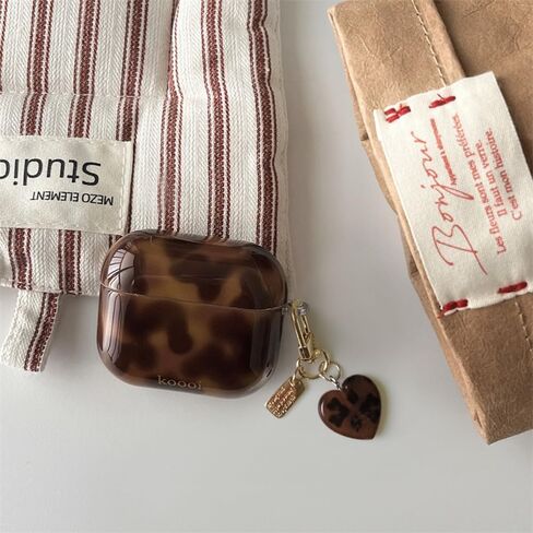 Compatible for AirPods 4 Case with Cleaner Kit Cute Cool Brown Leopard Cool Amber Tortoise Aesthetics Design Shockproof Love Keychain Cover for Girls Woman for Airpods 4nd(2024)-Amber in Kuwait