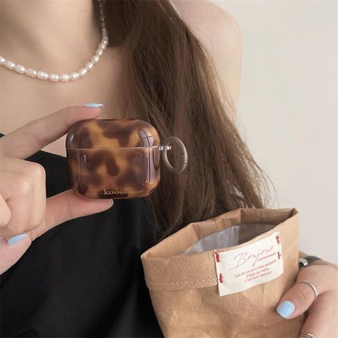 Compatible for AirPods 4 Case with Cleaner Kit Cute Cool Brown Leopard Cool Amber Tortoise Aesthetics Design Shockproof Love Keychain Cover for Girls Woman for Airpods 4nd(2024)-Amber in Kuwait