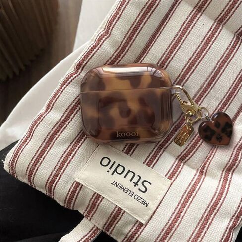 Compatible for AirPods 4 Case with Cleaner Kit Cute Cool Brown Leopard Cool Amber Tortoise Aesthetics Design Shockproof Love Keychain Cover for Girls Woman for Airpods 4nd(2024)-Amber in Kuwait
