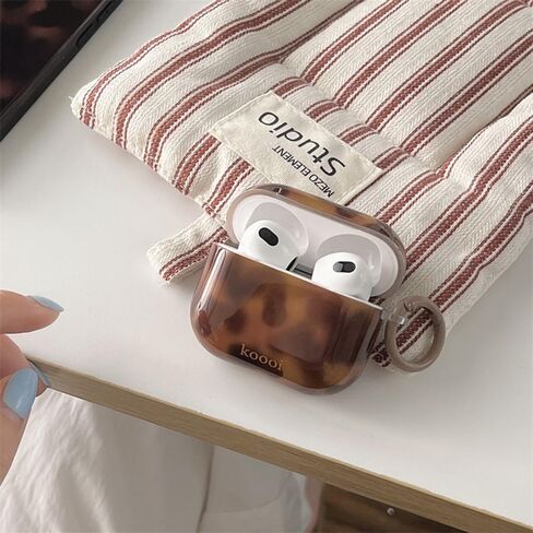 Compatible for AirPods 4 Case with Cleaner Kit Cute Cool Brown Leopard Cool Amber Tortoise Aesthetics Design Shockproof Love Keychain Cover for Girls Woman for Airpods 4nd(2024)-Amber in Kuwait