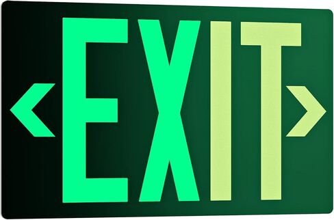 Photoluminescent Exit Sign Aluminum - Adhesive Backing Glow In The Dark - Removable Arrows Included - 12x7 Inches - Non Electrical Red Exit Light For 50 Feet Visibility (1 Pack) in Kuwait