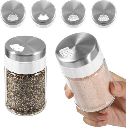 VUCCHINI Salt and Pepper Shaker Set with 3 level Adjustable Pour Holes Seasoning Spice shaker Glass Bottle, Large Salt and Pepper Dispenser for Home Kitchen Camping (5 oz, Beige) in Kuwait