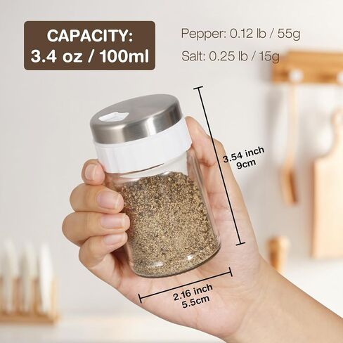 VUCCHINI Salt and Pepper Shaker Set with 3 level Adjustable Pour Holes Seasoning Spice shaker Glass Bottle, Large Salt and Pepper Dispenser for Home Kitchen Camping (5 oz, Beige) in Kuwait