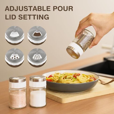 VUCCHINI Salt and Pepper Shaker Set with 3 level Adjustable Pour Holes Seasoning Spice shaker Glass Bottle, Large Salt and Pepper Dispenser for Home Kitchen Camping (5 oz, Beige) in Kuwait