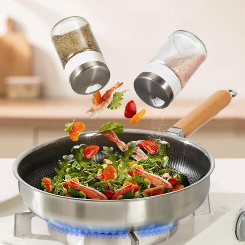 VUCCHINI Salt and Pepper Shaker Set with 3 level Adjustable Pour Holes Seasoning Spice shaker Glass Bottle, Large Salt and Pepper Dispenser for Home Kitchen Camping (5 oz, Beige) in Kuwait