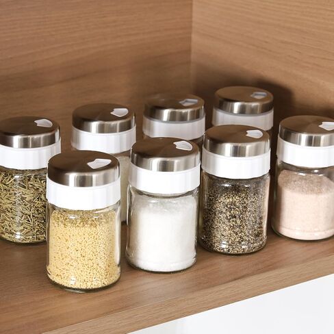 VUCCHINI Salt and Pepper Shaker Set with 3 level Adjustable Pour Holes Seasoning Spice shaker Glass Bottle, Large Salt and Pepper Dispenser for Home Kitchen Camping (5 oz, Beige) in Kuwait