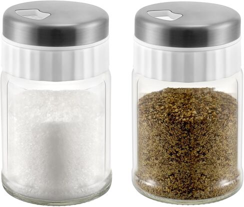 VUCCHINI Salt and Pepper Shaker Set with 3 level Adjustable Pour Holes Seasoning Spice shaker Glass Bottle, Large Salt and Pepper Dispenser for Home Kitchen Camping (5 oz, Beige) in Kuwait