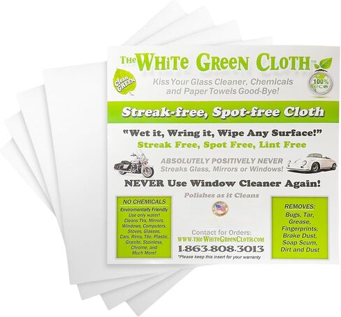 4-Pack Reusable Cleaning Cloths for Streak-Free Windows, Mirrors & All-Purpose Use – Chemical-Free, Absorbent, Non-Abrasive, 16" x 16" White Cleaning Rags, Made in The USA in Kuwait