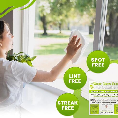 4-Pack Reusable Cleaning Cloths for Streak-Free Windows, Mirrors & All-Purpose Use – Chemical-Free, Absorbent, Non-Abrasive, 16" x 16" White Cleaning Rags, Made in The USA in Kuwait