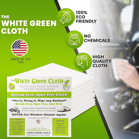 4-Pack Reusable Cleaning Cloths for Streak-Free Windows, Mirrors & All-Purpose Use – Chemical-Free, Absorbent, Non-Abrasive, 16" x 16" White Cleaning Rags, Made in The USA in Kuwait