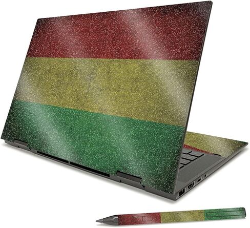 MightySkins Glossy Glitter Skin Compatible with HP Envy x360 15" (2021) - Rasta Rainbow | Protective, Durable High-Gloss Glitter Finish | Easy to Apply, Remove, and Change Styles | Made in The USA in Saudi Arabia