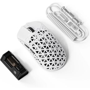 M5 Ultra Carbon Fiber 8000Hz Wireless Gaming Mouse, 39g Superlight, 42000DPI, PAW3950MAX Sensor, Nordic 52840 Chip, Bluetooth/2.4G/USB-C Wired Mice for PC/Mac (White)