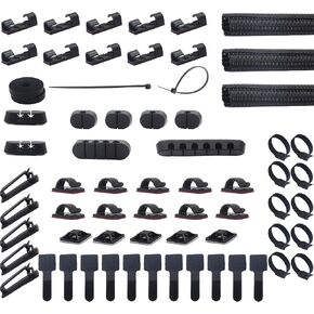 Cable Management Organizer Kit 4 Cable Sleeve Split,53 Cable Clips 12Cord Clips Holder,22 Cable Ties, 20 Adhesive Wall Cable Tie, 200 Fasten Cable Ties for TV Office Home Electronics