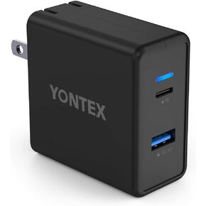 شاحن الجدار USB C ، Yontex 30W شاحن منفذ مزدوج مع قابس قابل للطي ، تسليم الطاقة 30W و 18W Charge 3.0 ، متوافق مع iPhone 12 11 Pro XS Max و Sumsung S20 Note20 و iPad والمزيد (أسود)
