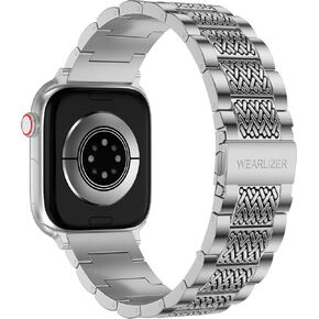 Wearlizer Stainless Steel Band Compatible with Apple Watch Band 49/46/45/44/42/41/40/38mm Men Women, Zigzag Weave Durable Metal Strap with Folding Clasp for iWatch Ultra SE 10 9 8 7 6 5 4 3 2 1