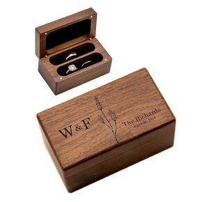 MUUJEE Quad Wooden Ring Box for Wedding Ceremony - Engraved Ring Holder Box for Engagement Proposal Anniversary and Valentines Day Gift for Him or Her (I Love You)