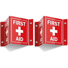 6"x 6" Acrylic First Aid Sign, 120 Mil Wall Mount First Aid Projecting Kit Sign Red, Pack of 1