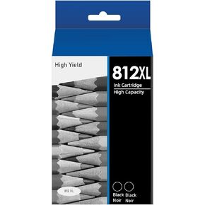 812XL Ink Cartridges Black Remanufactured Replacement for 812XL T812 for 812xl Ink cartridges Combo Pack Work with Work for WF-7840 WF-7820 WF-7310 EC-C7000 Printers（2 Black）