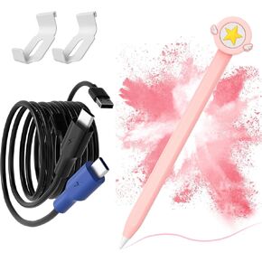 1 Set of 2-in-1 USB C Charger Cable and Storage Hooks Compatible with PS5 Controller, and 1PC Silicone Case Compatible with Apple Pencil 2nd Generation
