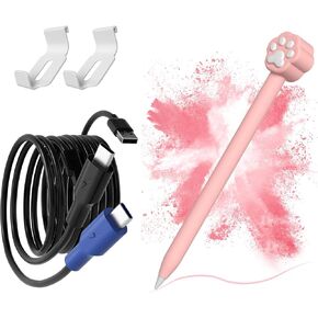 1 Set of 2-in-1 USB C Charger Cable and Storage Hooks Compatible with PS5 Controller, and 1PC Silicone Case Compatible with Apple Pencil 2nd Generation