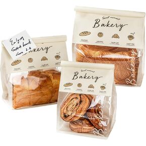 Vinland Window Opening Bread Paper Bag, Available in Three Sizes with Steel Wire Edge Sealing, No Need for Stickers, Suitable for Bread, Cookies, and Snacks (11x5.1x3.9 inch 50)