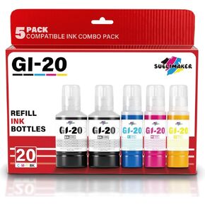GI-20 GI20 Ink Refill Bottles Kit Compatible for Canon PIXMA G6020 G7020 G5020 6020 7020 5020 MegaTank Printers, Compatible for Canon GI-20 Ink Refill Bottles 5 Pack (Black 140ML, Color 70ML)