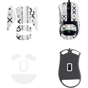 Mouse Grip Tape Full Coverage for Razer DeathAdder V2 Mini, Self-Adhesive Sweat-Resistant Professional Mice Upgrade Kit,Mouse Feet Skates(Foot pad + White Mouse Grip Tape)