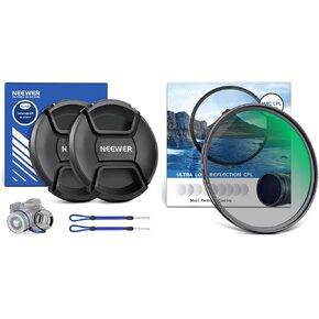 Neewer 82mm Lens Cap Kit (2 Pack) and Multi Resistant Nano Coatings Circular Polarising Filter(CPL)
