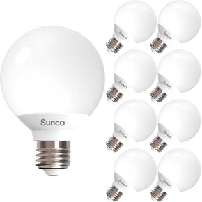 Sunco 8 Pack Vanity Globe Light Bulbs G25 LED for Indoor Bathroom Mirror Living Area, CRI92 3000K Warm White, Dimmable 450 LM, 6W, E26 Base, Round Frosted Classic Ambient Decorative Bulb, UL