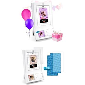 HP Sprocket White Photo Booth Machine Instant Color Photo Printer - 10.1" Touchscreen, LED Ring Light + Screen Protector - 9H High-Transparency, Scratch-Resistant