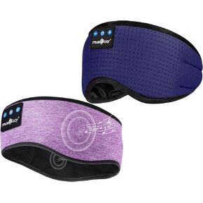 MUSICOZY Sleep Headphones Bluetooth Sports Headband, Wireless Music Sleeping Headphones Sleep Eye Mask Earbuds for Side Sleepers Workout Running Travel Yoga Office, Pack of 2
