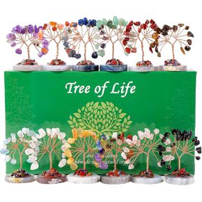 Runyangshi Crystal Tree 12pcs Chakra Tree Set Fengshui Tree Money Tree Gemstones Tree with Glass Base Natural Crystal and Healing Stones Home Office Decor