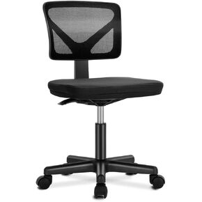 Armless Mesh Office Chair, Ergonomic Low Back Deskchair, Adjustable Rolling Task Computer Swivelchairs for Small Spaces Home Bedroom Study, Pink