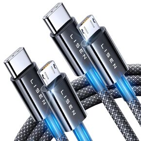 LISEN USB C to Micro USB Cable,2-Pack Nylon Braided Micro USB Cable[3.3ft],Ps4 Controller Charger Cable,Micro USB Kindle Charger Cord,Compatible with PS4/Xbox One/Android Phone and Samsung S7 S6 S5