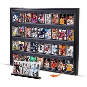 Card Display Case, 36 Graded Sports Card Display for Basketball Football Hockey Trading Cards with UV Protection Acrylic, Lockable Wall Display Frame (Vertical 2-Pack)