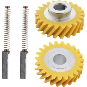 [4/Ppack] W10112253 Mixer Worm Gear & W10380496 Carbon Brushes Replacement Kit for Whirlpool & KitchenAid Stand Mixers (Models KSM88RBQ2/KSM150/5K5SS), Replacement for OEM Parts 4162897 4169830