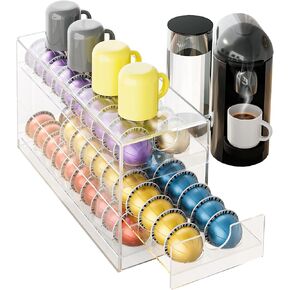 Acrylic Coffee Pod Holder for Nespresso Vertuo Pod Clear Vertuo Pod Storage Drawer Organizer, 3 Tier 60 Pods