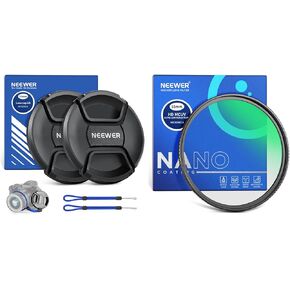 Neewer 55mm Lens Cap Kit (2 Pack) and Ultra Low Reflectivity UV Lens Filter