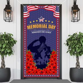 Memorial Day Door Cover Backdrop Photography 4th of July Patriotic Fourth of July Veterans Day Decoration Party Photography Door Banner Farmhouse Holiday Remember and Honor Decor for Home Office