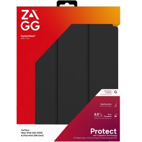 ZAGG Crystal Palace Folio Case for iPad Mini 8.3" (A17 Pro) – 6.5ft Drop Protection, Graphene Strength, Anti-Scratch Case with Movie Stand, Slim Design, Recycled Content, Clear
