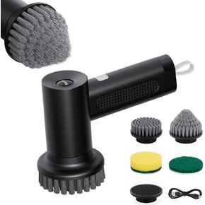Electric Spin Scrubber, 2000 mAh Cordless Power Scrubber with 4 Replaceable Heads, 2 Speeds Portable Handheld Spin Scrubber for Cleaning Sink/Stove/Corner/Tile/Grout/Bowl (Black)
